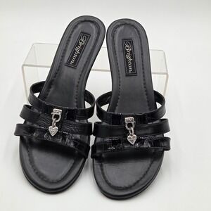 Brighton Womens 9.5 Lucky Wedge Sandals Black Leather Heart Charm Vintage